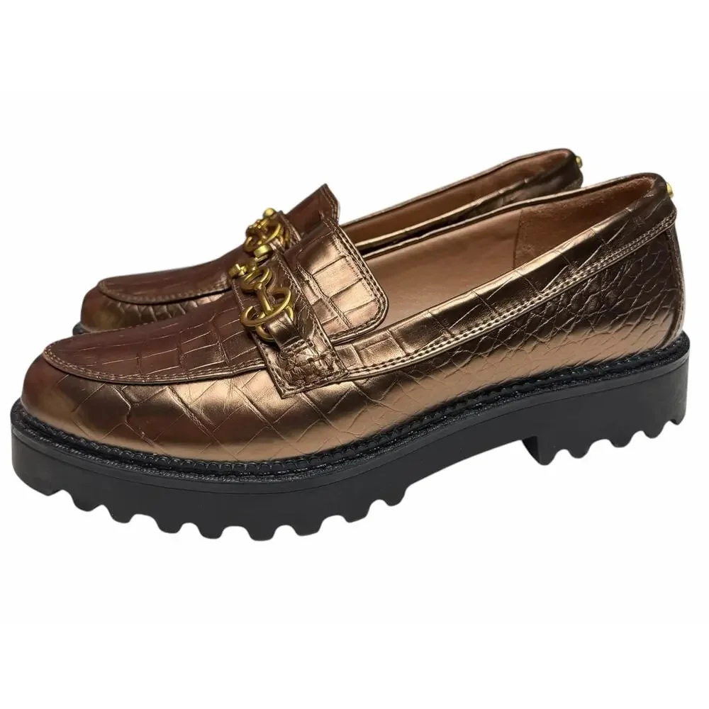 Circus Sam Edelman Bronze Croc Embossed Horsebit Lug Sole Chunky Loafers Size 9